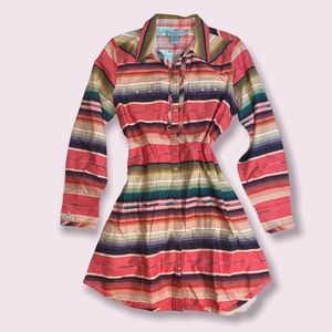 Tasha Polizzi Colorful Serape Pearl Snap Button Down Long Sleeve Dress Sz L